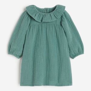 Cotton Woven Flounced Dress In Dusty Green NWT